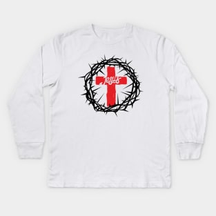 Crown of thorns, Jesus cross Kids Long Sleeve T-Shirt